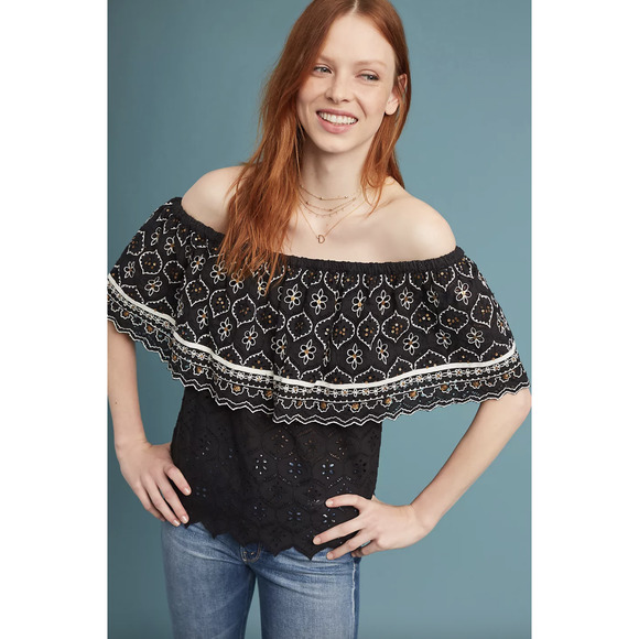 Hemant and Nandita Black Off-Shoulder Blouse - Picture 1 of 9